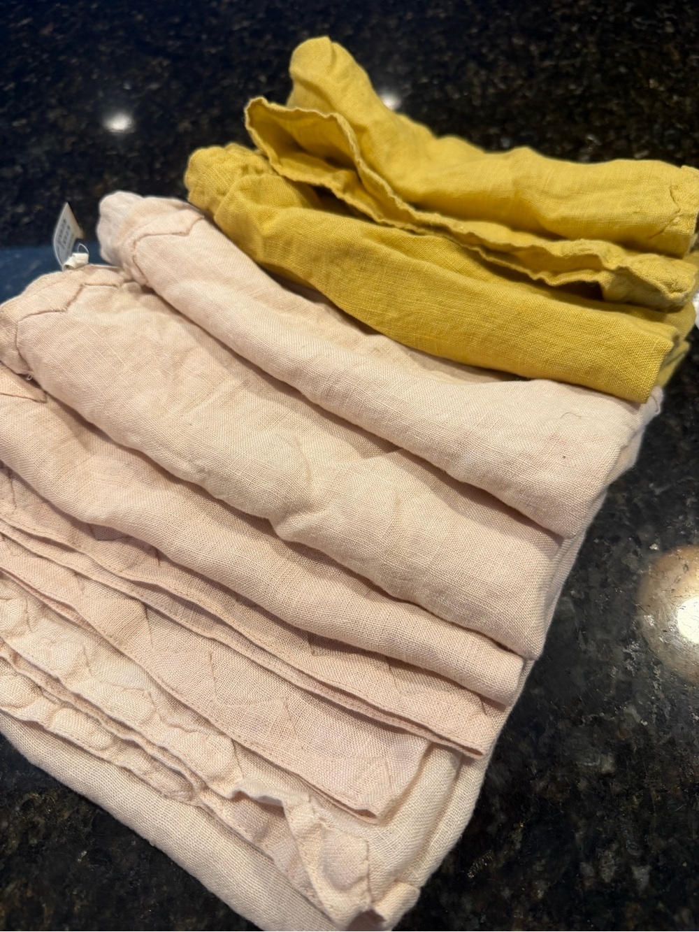 Anthropologie Linen Napkins Blush Pink and Mustard